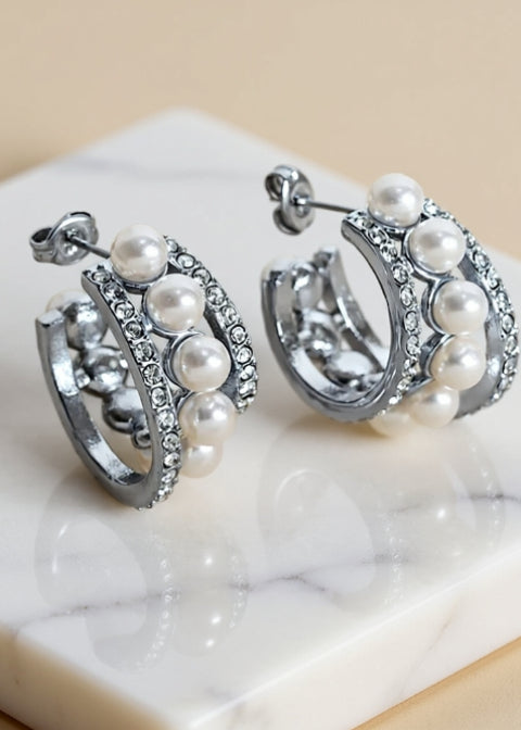 18K Gold-Plated Pearl Hoop Earrings in Titanium Steel