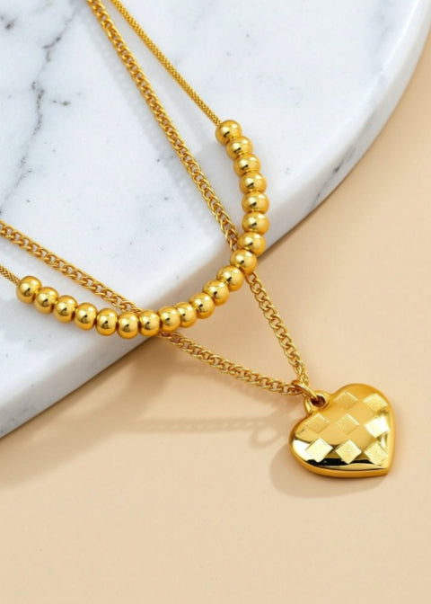 18K Gold-Plated Layered Heart Pendant Necklace in Titanium Steel