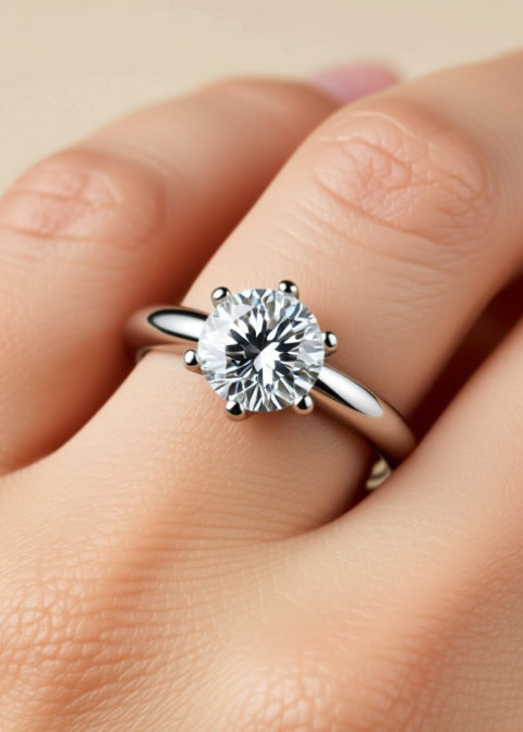 1 Carat Round Moissanite Adjustable Solitaire Ring in .925 Sterling Silver