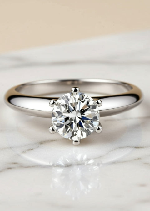 1 Carat Round Moissanite Adjustable Solitaire Ring in .925 Sterling Silver