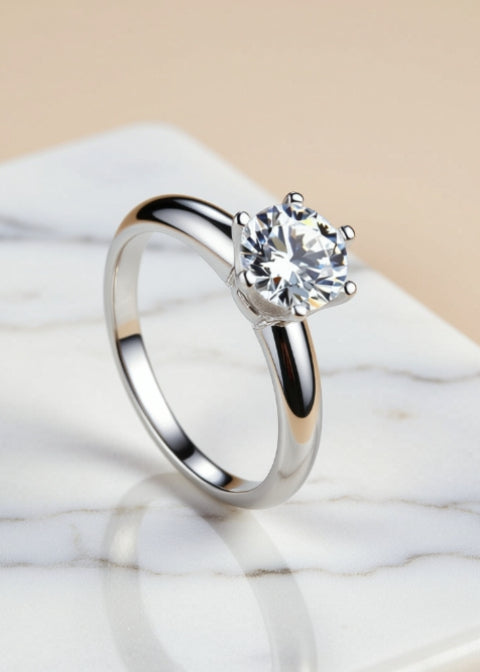 1 Carat Round Moissanite Adjustable Solitaire Ring in .925 Sterling Silver