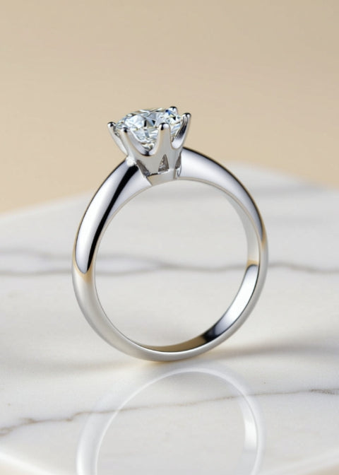 1 Carat Round Moissanite Adjustable Solitaire Ring in .925 Sterling Silver