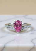 1 Carat Pink Pear-Cut Moissanite Ring in Platinum-Plated Sterling Silver