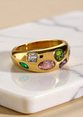 18K Gold-Plated Multicolor Zircon Chunky Dome Ring
