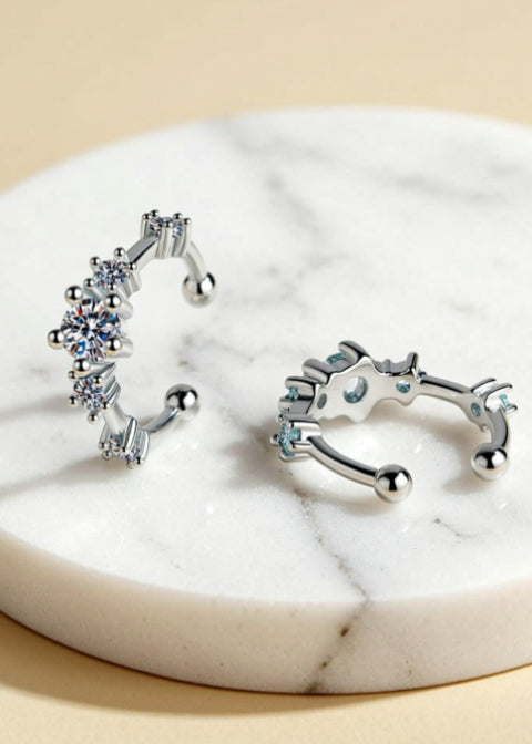 0.64CT Moissanite Ear Cuffs in Rhodium-Plated Sterling Silver