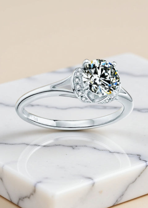 1 Carat Round Moissanite Swirl Ring in Platinum-Plated Sterling Silver