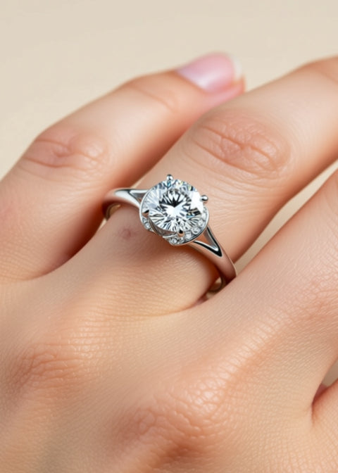 1 Carat Round Moissanite Swirl Ring in Platinum-Plated Sterling Silver
