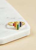 18K Gold-Plated Rainbow Zircon Heart Ring in Sterling Silver