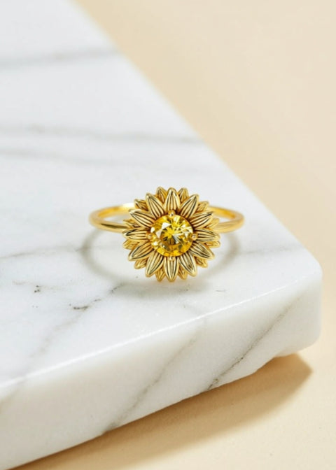 Sunflower Zircon Ring in .925 Sterling Silver, Gold or Silver