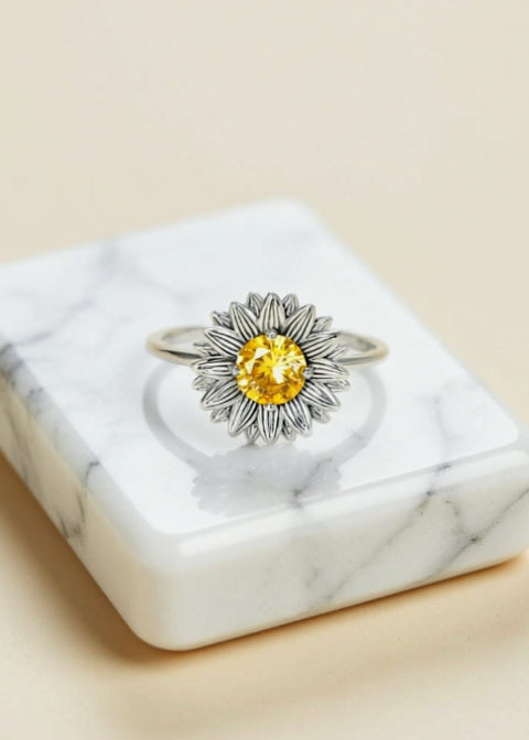 Sunflower Zircon Ring in .925 Sterling Silver, Gold or Silver