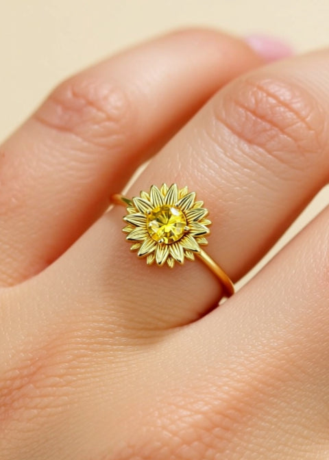 Sunflower Zircon Ring in .925 Sterling Silver, Gold or Silver