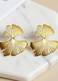 Ginkgo Leaf Statement Drop Earrings in Gold or Silver Titanium Steel
