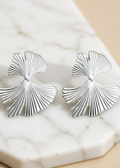 Ginkgo Leaf Statement Drop Earrings in Gold or Silver Titanium Steel