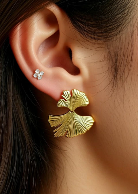 Ginkgo Leaf Statement Drop Earrings in Gold or Silver Titanium Steel