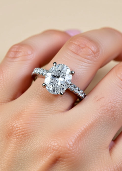 3 Carat Oval-Cut Moissanite Engagement Ring in .925 Sterling Silver