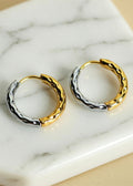 Two-Tone Hammered Hoop Earrings in 18K Gold-Plated Titanium Steel