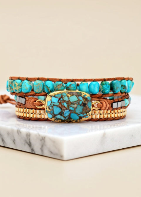 Turquoise Howlite Stone Wrap Bracelet with Large Statement Charm