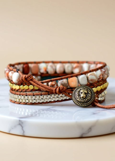 Turquoise Howlite Stone Wrap Bracelet with Large Statement Charm