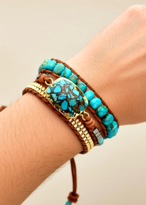 Turquoise Howlite Stone Wrap Bracelet with Large Statement Charm