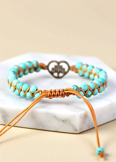 Adjustable Turquoise Beaded Bracelet with Stainless Steel Hand Charm
