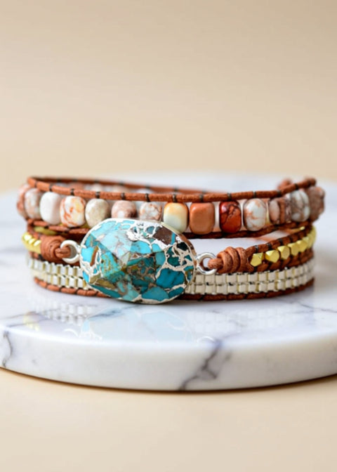 Turquoise Howlite Stone Wrap Bracelet with Large Statement Charm