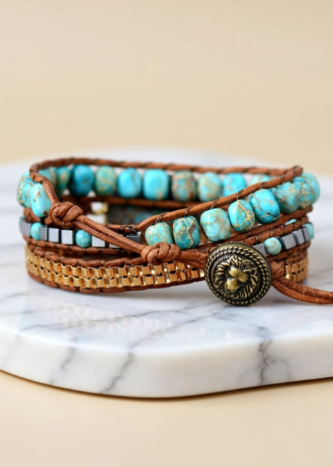 Turquoise Howlite Stone Wrap Bracelet with Large Statement Charm