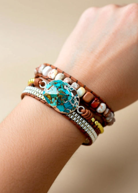 Turquoise Howlite Stone Wrap Bracelet with Large Statement Charm