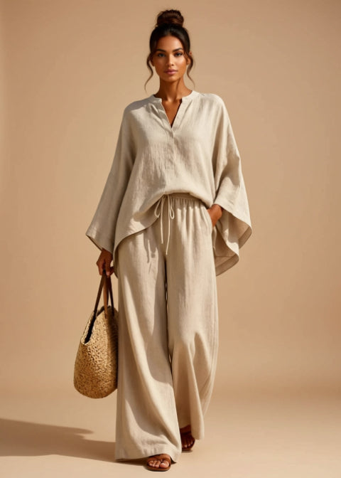 Women’s Oversized Two-Piece Wide-Leg Pant Set with Pockets