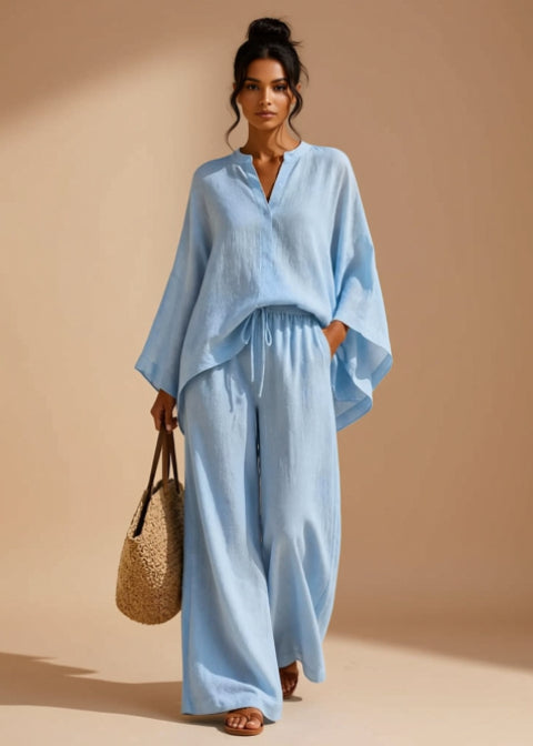 Women’s Oversized Two-Piece Wide-Leg Pant Set with Pockets