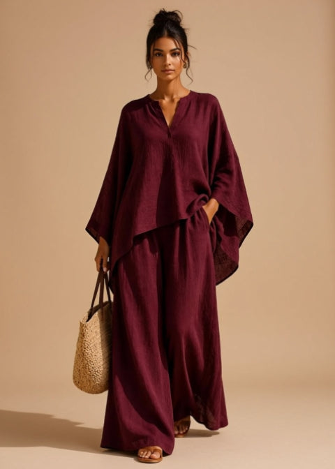Women’s Oversized Two-Piece Wide-Leg Pant Set with Pockets