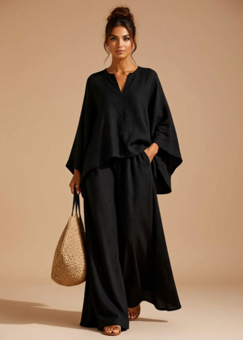 Women’s Oversized Two-Piece Wide-Leg Pant Set with Pockets