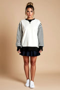 Exposed-Seam Crewneck Sweatshirt with Striped Sleeves