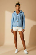 Button-Front Hooded Cardigan with Drawstring