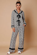 Animal Print Tie-Front Ruffle Two-Piece Pajama Set