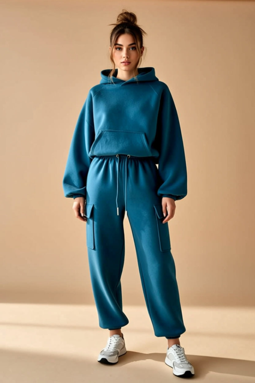 Hooded Sweatshirt and Cargo Jogger Pants Two-Piece Set