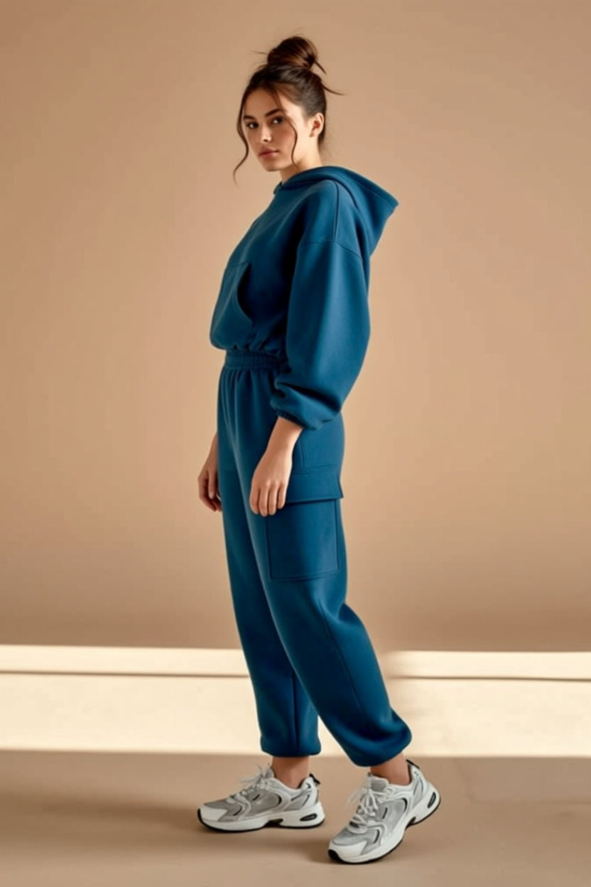 Hooded Sweatshirt and Cargo Jogger Pants Two-Piece Set