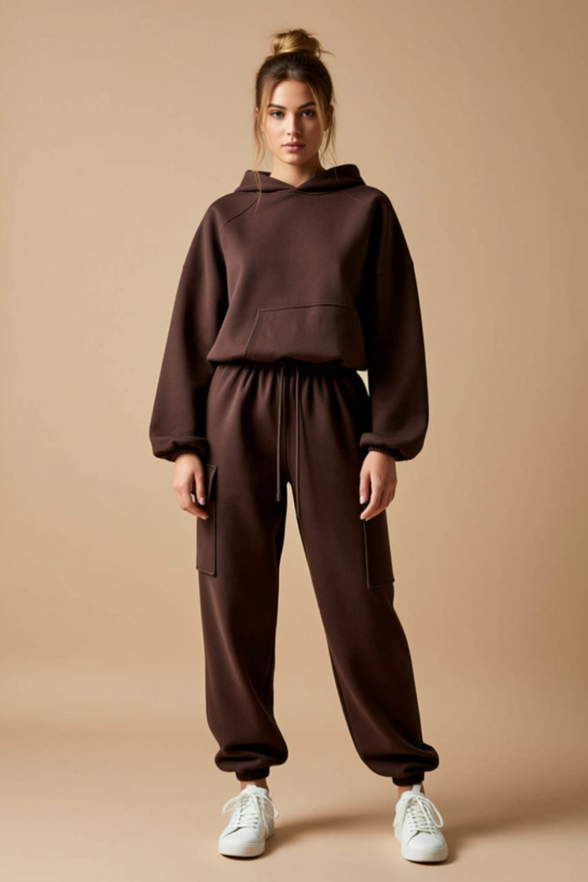 Hooded Sweatshirt and Cargo Jogger Pants Two-Piece Set