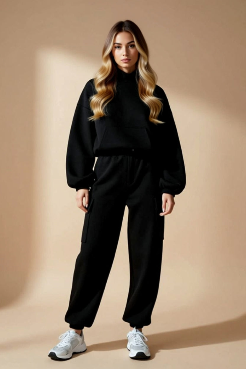 Hooded Sweatshirt and Cargo Jogger Pants Two-Piece Set