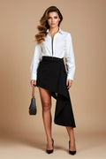 Black Tie-Waist Asymmetrical High-Low Skirt