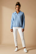 Button-Collar Ribbed Long-Sleeve Polo Sweater