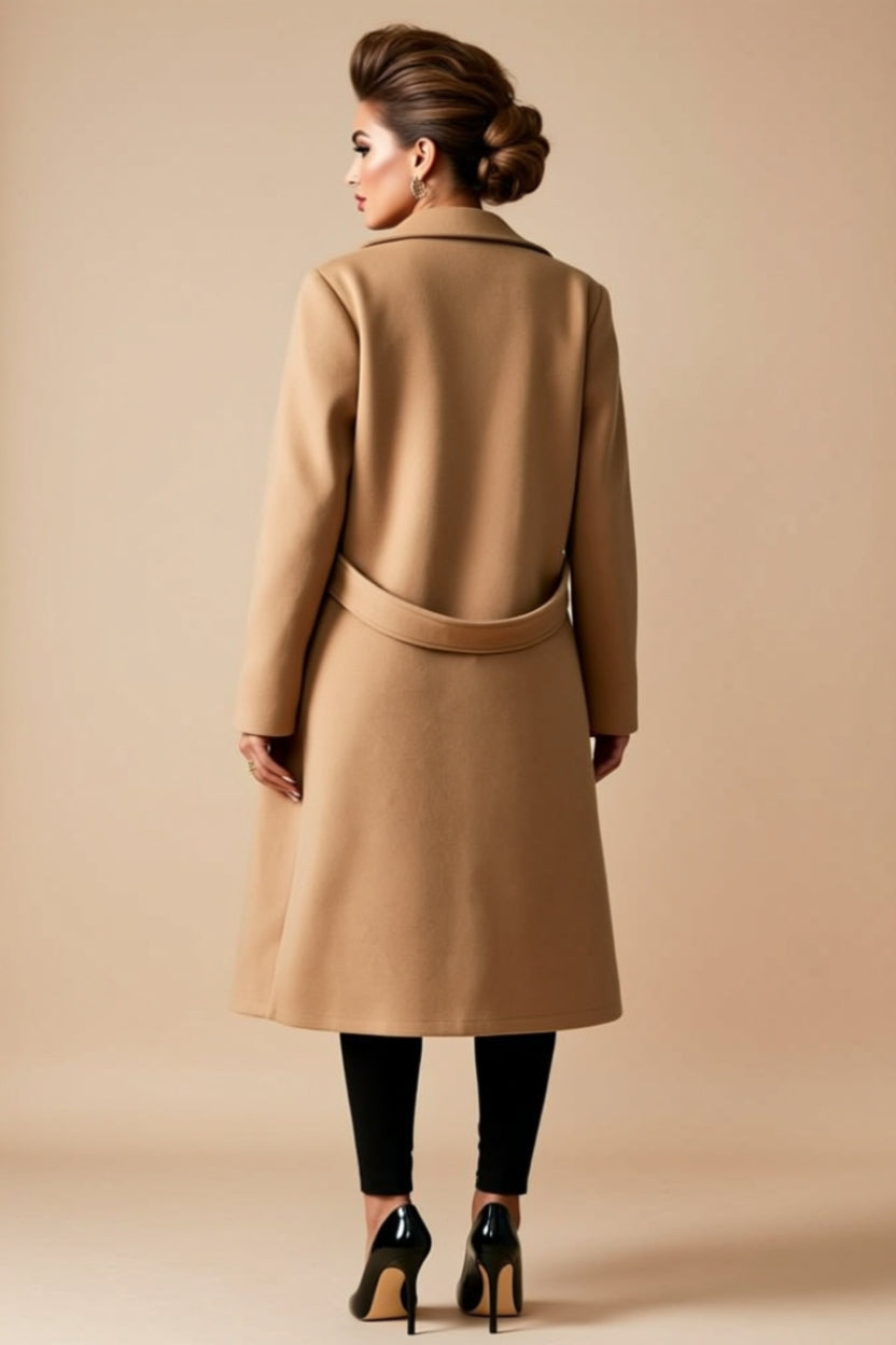 Button-Front Longline Tailored Coat with Pockets