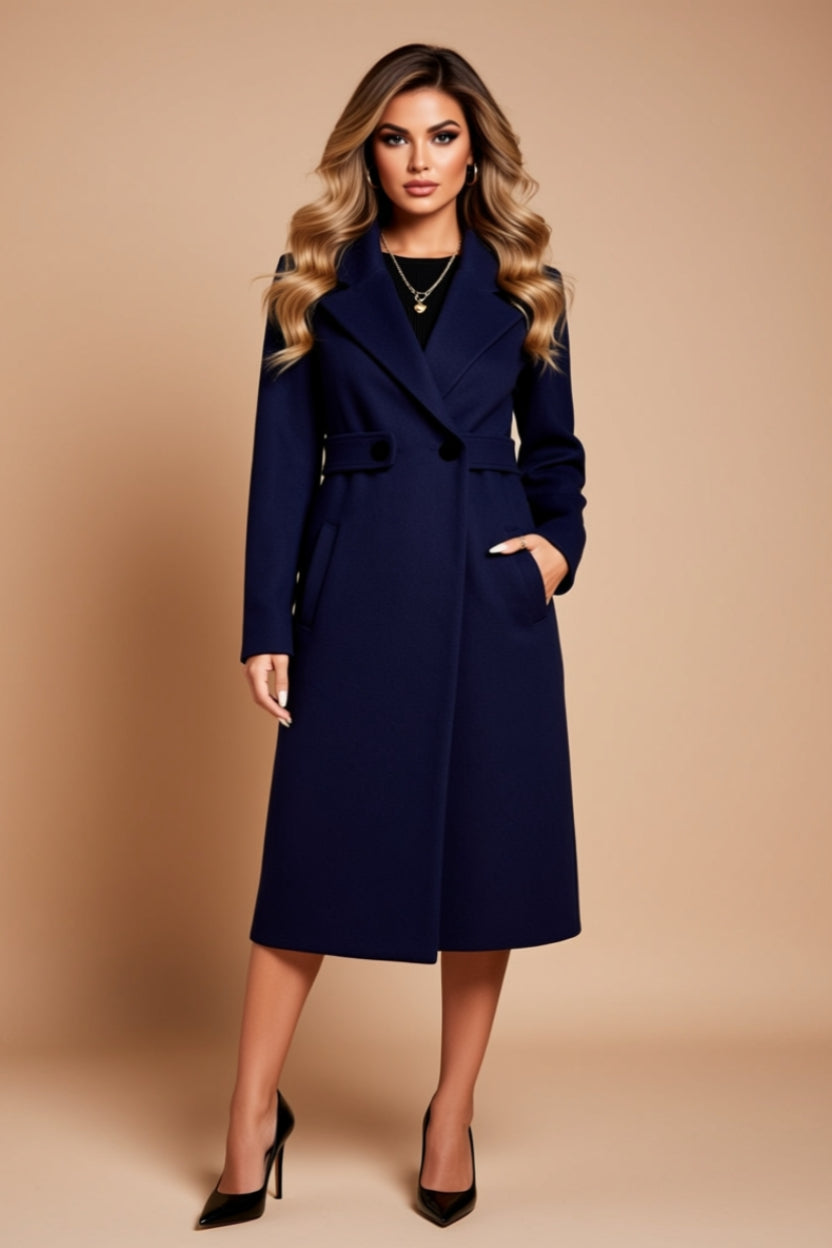 Button-Front Longline Tailored Coat with Pockets