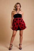 Red and Black Polka Dot Halter Bubble Mini Dress