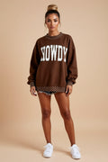 Brown HOWDY Graphic Oversized Crewneck Sweatshirt