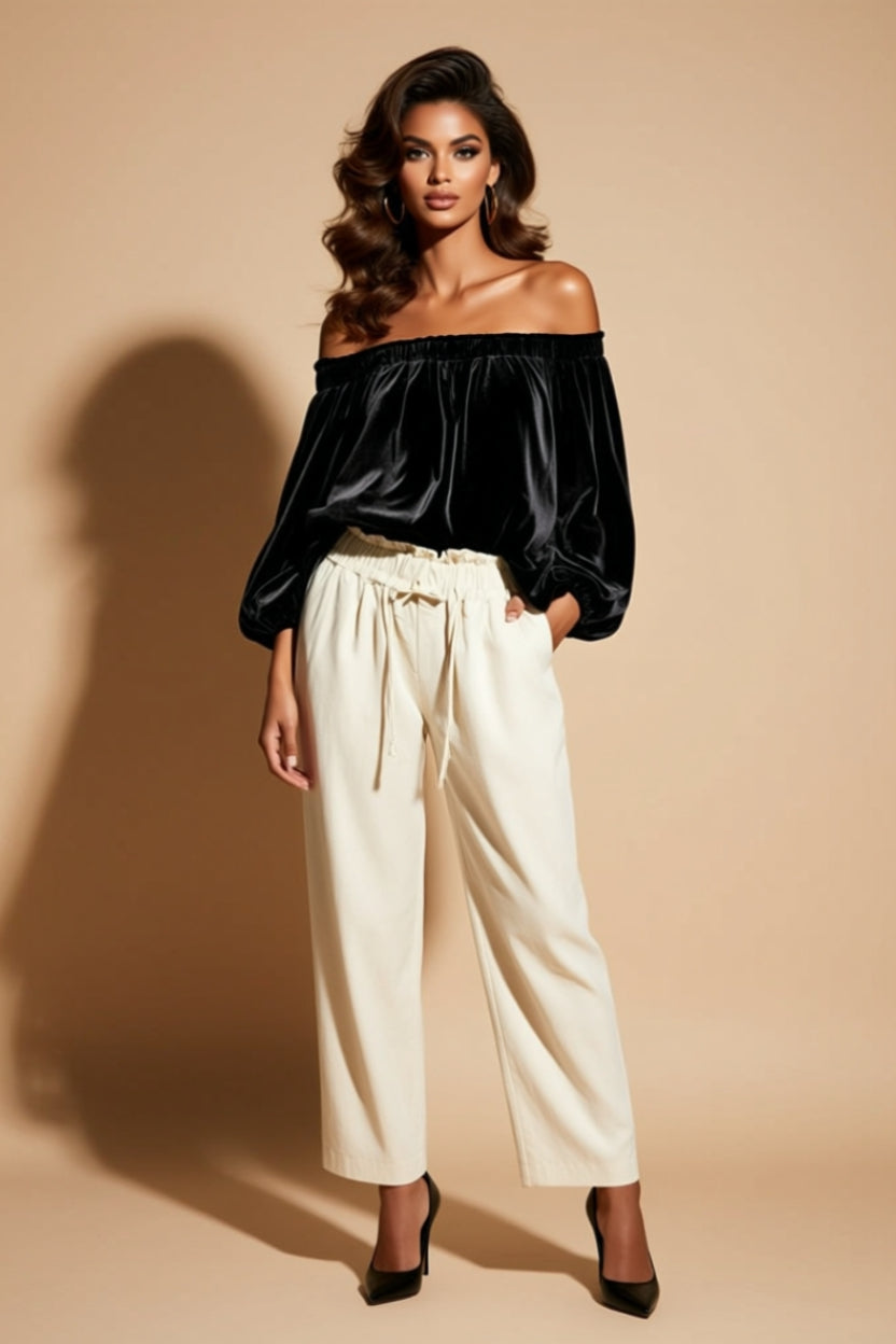 Satin-Look Off-Shoulder Balloon-Sleeve Blouse