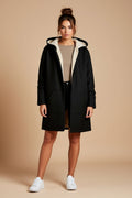 Plush-Lined Hooded Longline Zip-Up Jacket with Pockets