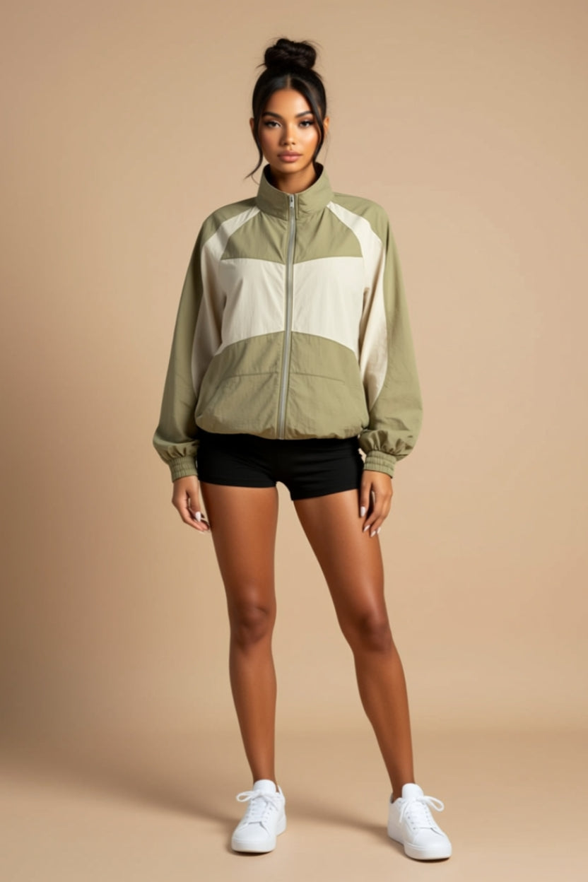 Color-Block Zip-Up Track Jacket with Pockets