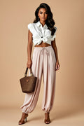 Blush Pink Drawstring High-Waisted Jogger Pants with Pockets