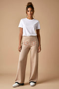 Black Chenille Flower Patch Wide-Leg Pants