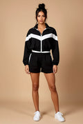 Color-Block Zip-Up Jacket and Shorts Two-Piece Set